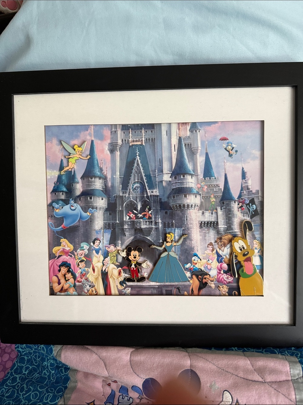 Disney Cinderella Castle Lithograph Print with 4 Collectible Pins